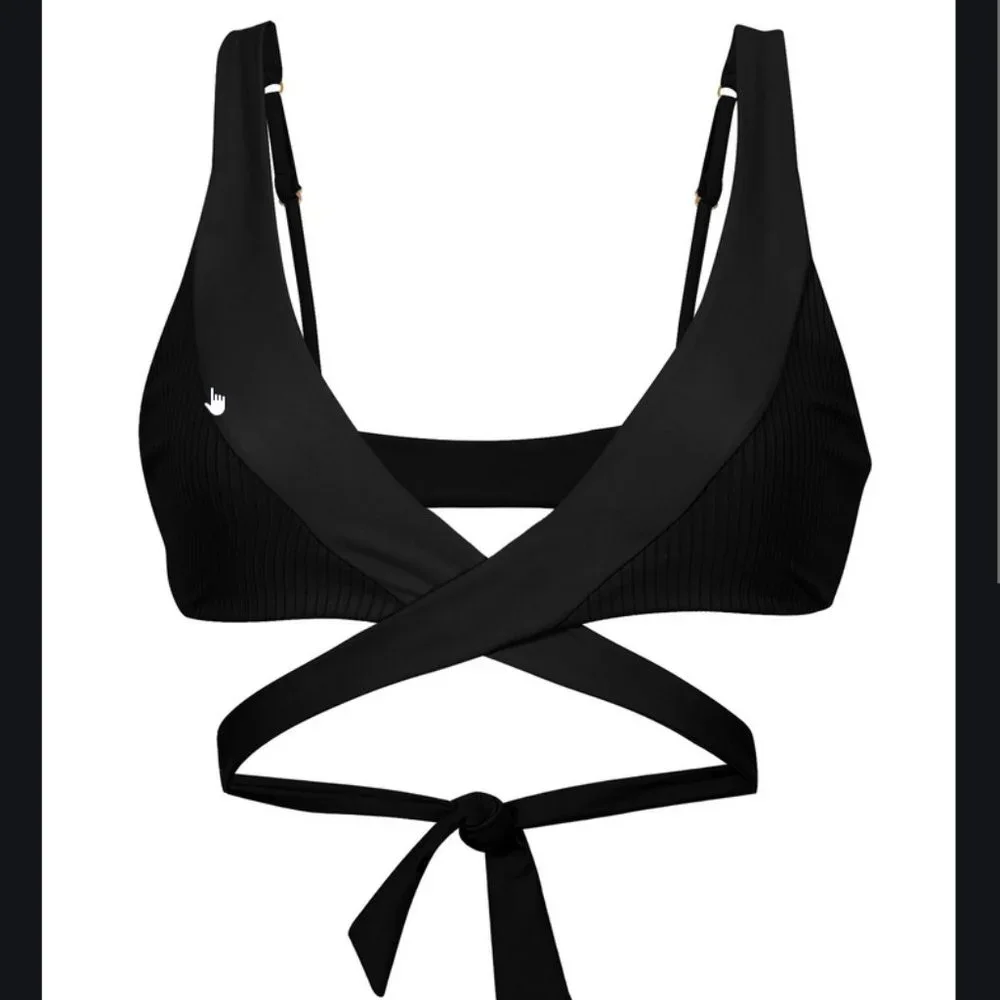 Beach Bunny 3-pc swimwear skylar wrap Halter Swim top High Waist bottom black
